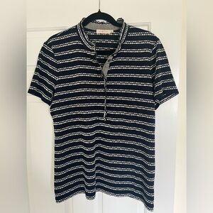 Tory Burch Striped Mock Neck Polo